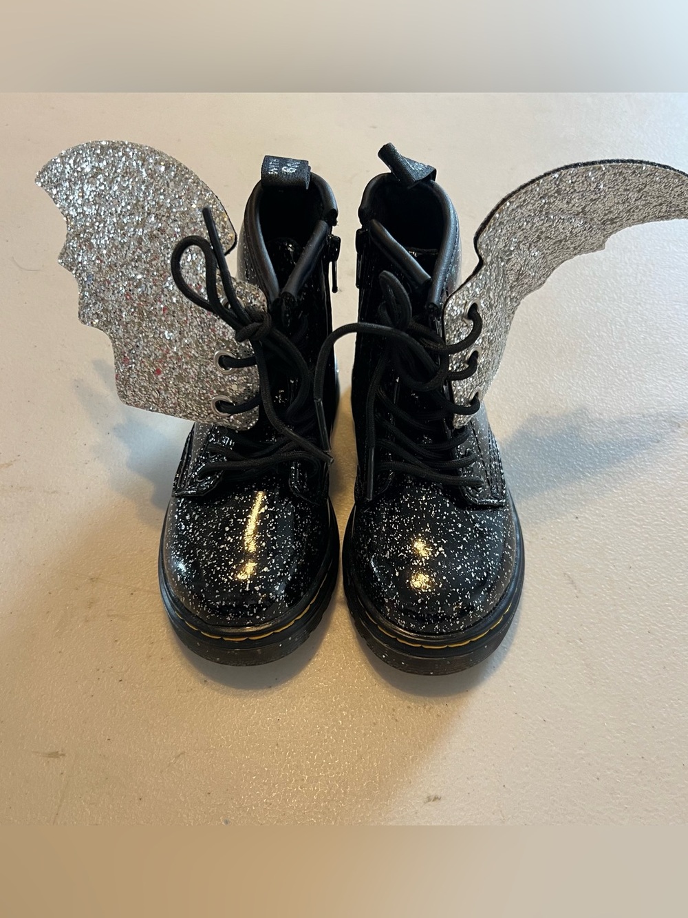Dr. Martens Black Glitter Lace-Up Kids Boots